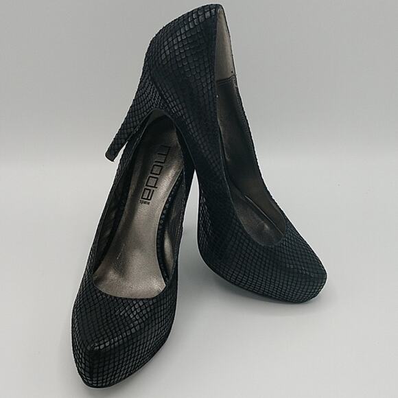 Moda Spana Black Faux Snakeskin Stilettos size 8 - Picture 1 of 8